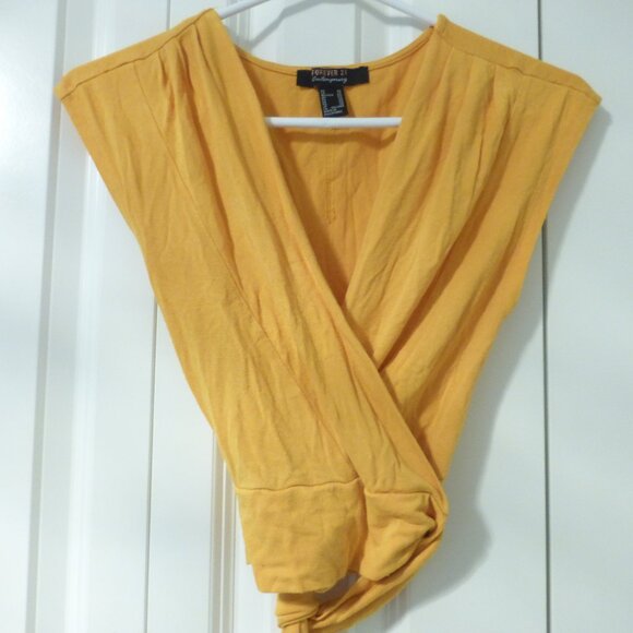 FOREVER 21 yellow deep v-neck wrap crop top - Picture 1 of 7